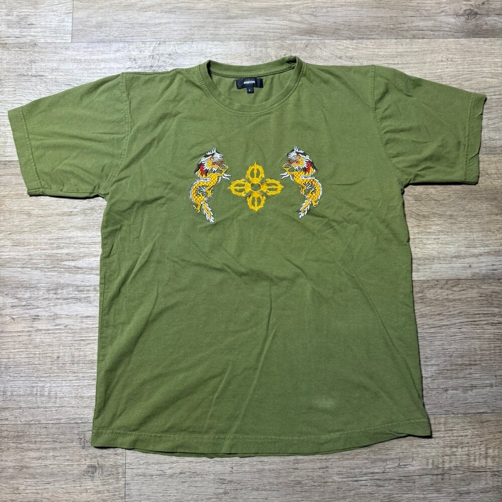 Green Domyos cotton tee with dragon embroidery